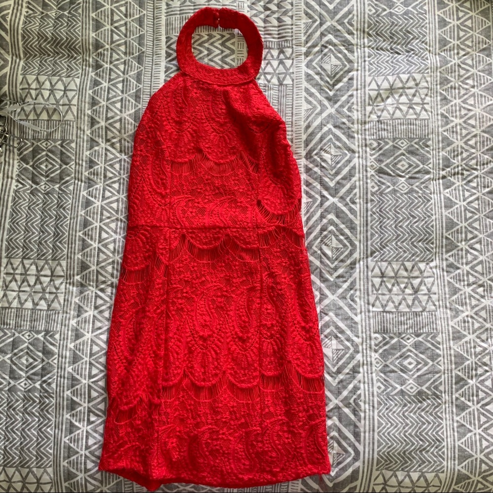 Red bodycon halter dress